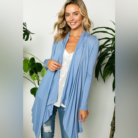 SOLID JERSEY CASCADE CARDIGAN - Picture 1 of 14